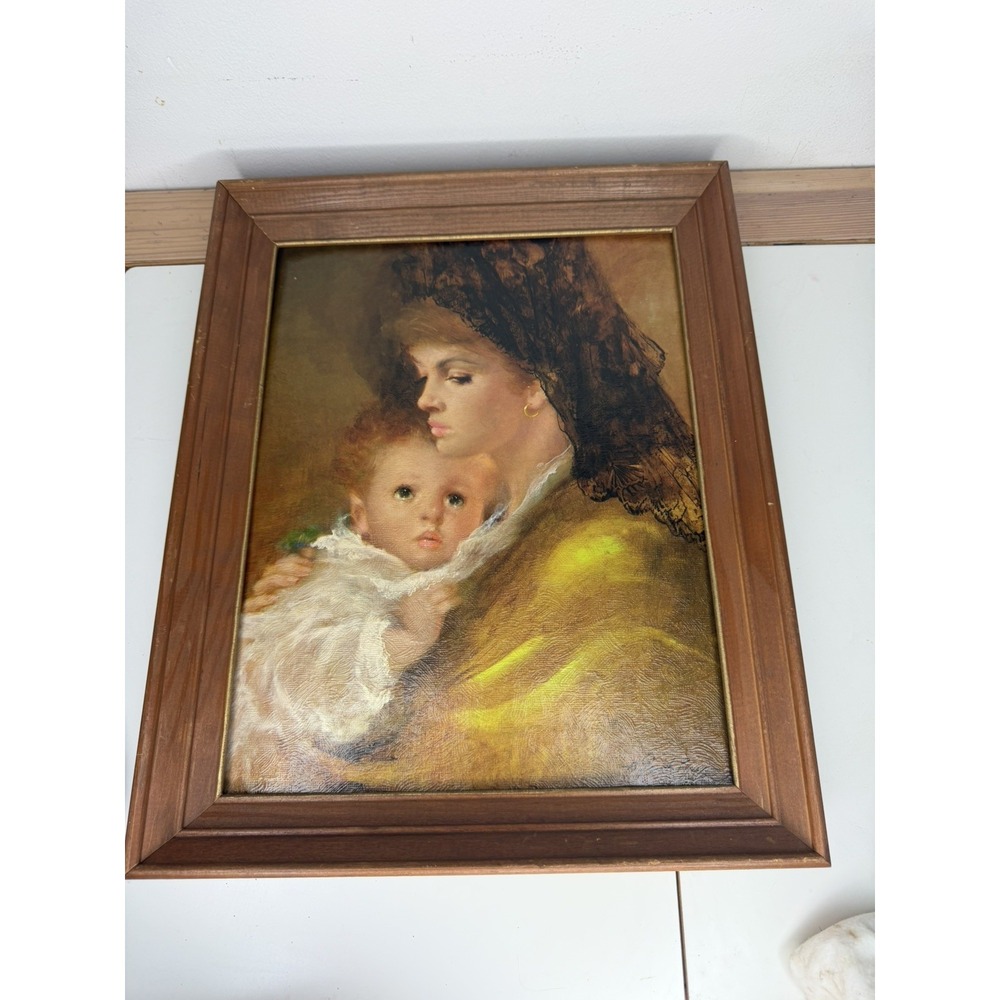 VTG Art Print by A. Gentilini Mother Love Winde Fine Prints 11"x 14" Wood Frame
